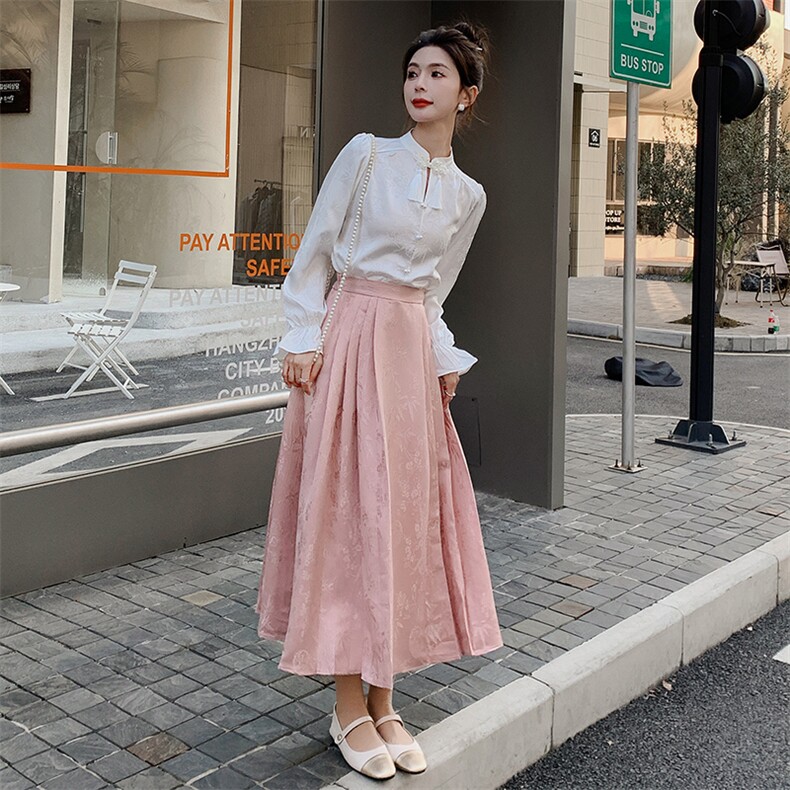 【现货新品】2024春装新款新中式衬衫改良马面裙套裙,女装套装/套裙,浙宝220