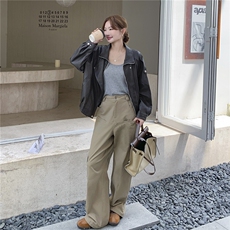 短款夹克新潮棕色长袖2025秋上衣机车服Pu皮外套女高级感显瘦外套，女装短外套，意芙
