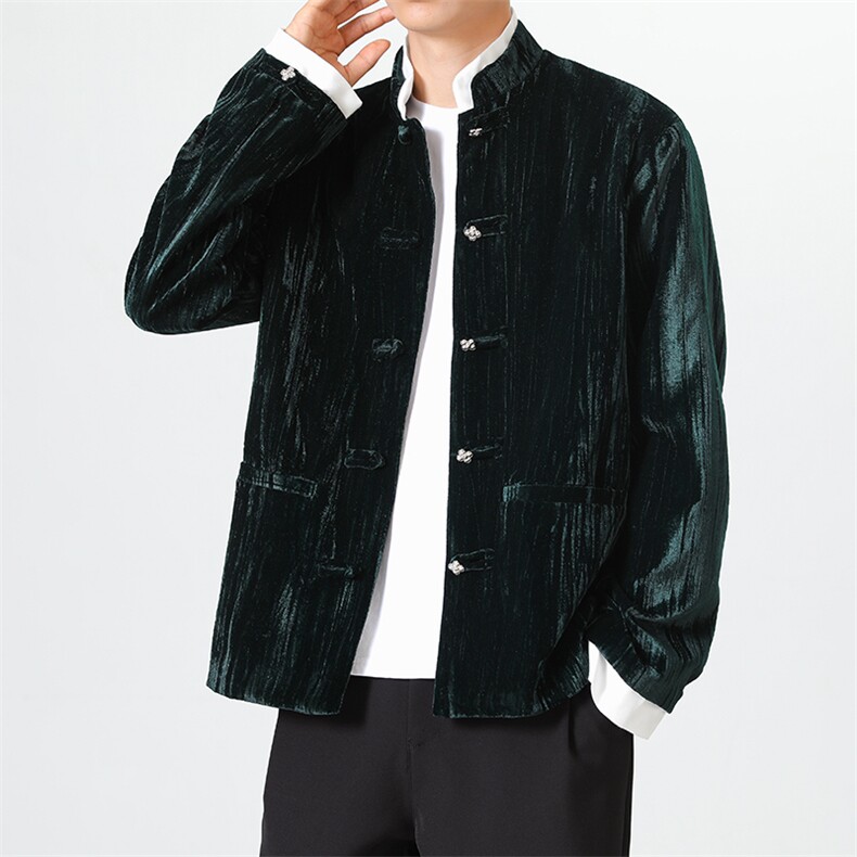 秋冬新品风双立领金属扣竖纹丝绒拼色盘扣中式西装外套JK107，男装西服套装，星座305A（原312A-1）