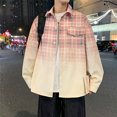 春季新款渐变晕染流动感格纹衬衫C0559-P58，男装衬衫，星座308B-2
