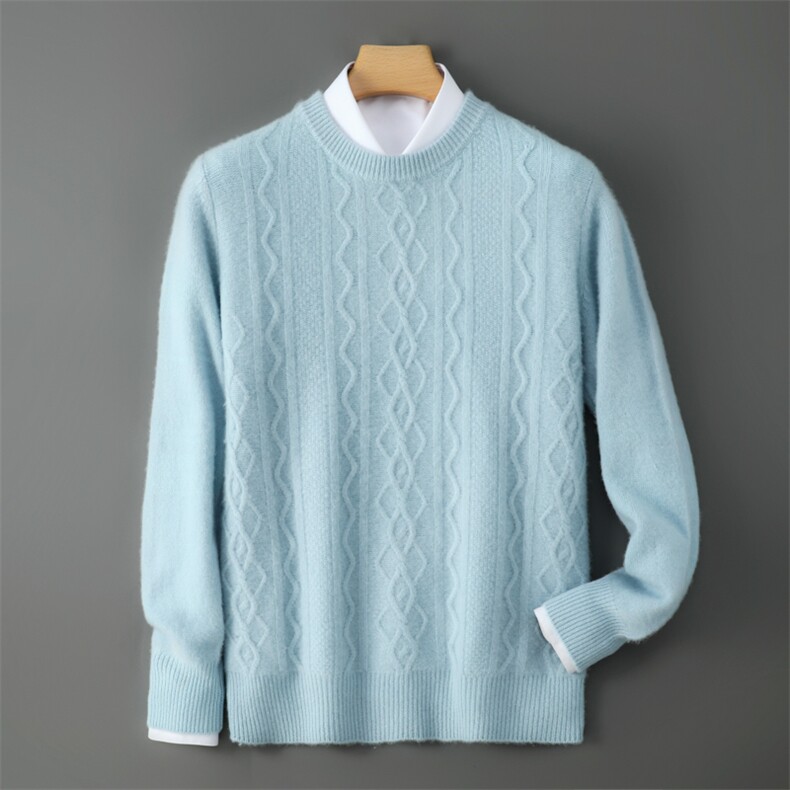 2025年秋季新款绞花针织圆领男士羊毛上衣时尚休闲通勤百搭，男装羊毛衫，德晨羊绒