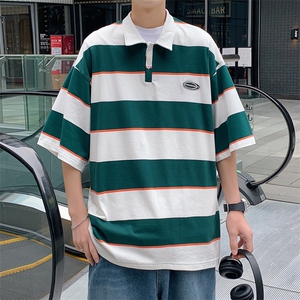 !条纹翻领宽松纯棉polo衫短袖男T恤XP221-P40控68图片