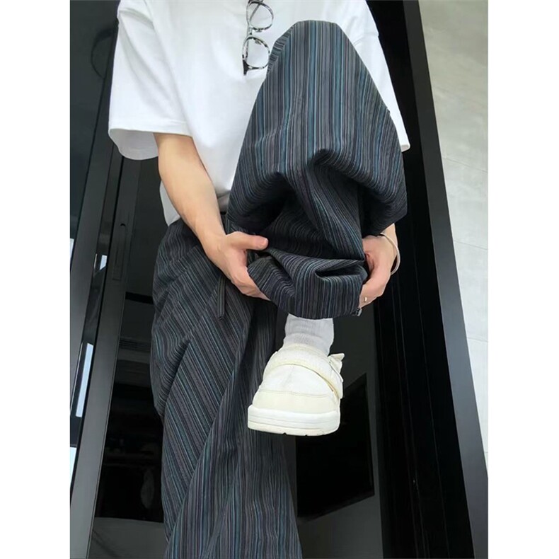 网图有货美式松弛感复古条纹宽松弯刀休闲拖地裤男女A1317-P38,男装休闲裤,星座1505