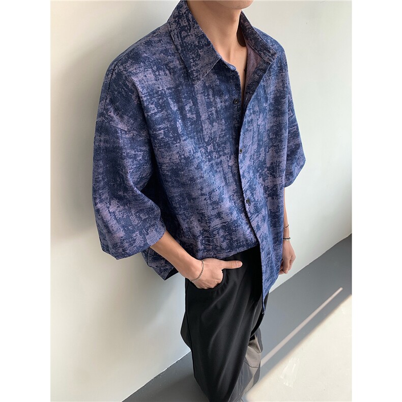 时尚花色牛仔衬衫五分袖牛仔衣KD582-P65,男装衬衫,电商D312-1