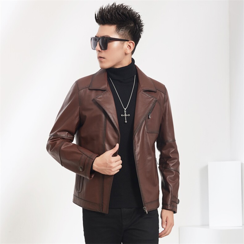 2023秋冬新款海宁皮衣男牛皮西装韩版机车夹克P600，男装皮衣，电商B360