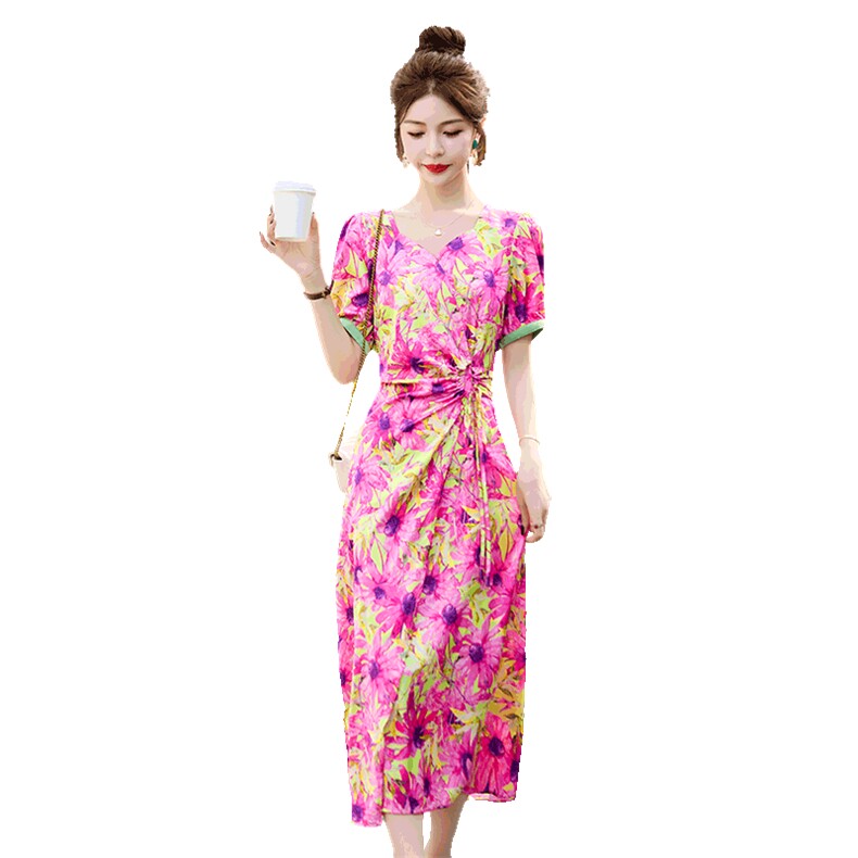 吾爱衣2339款碎花连衣裙女高档收腰显瘦度假风法式裙子,女装连衣裙,吾爱衣