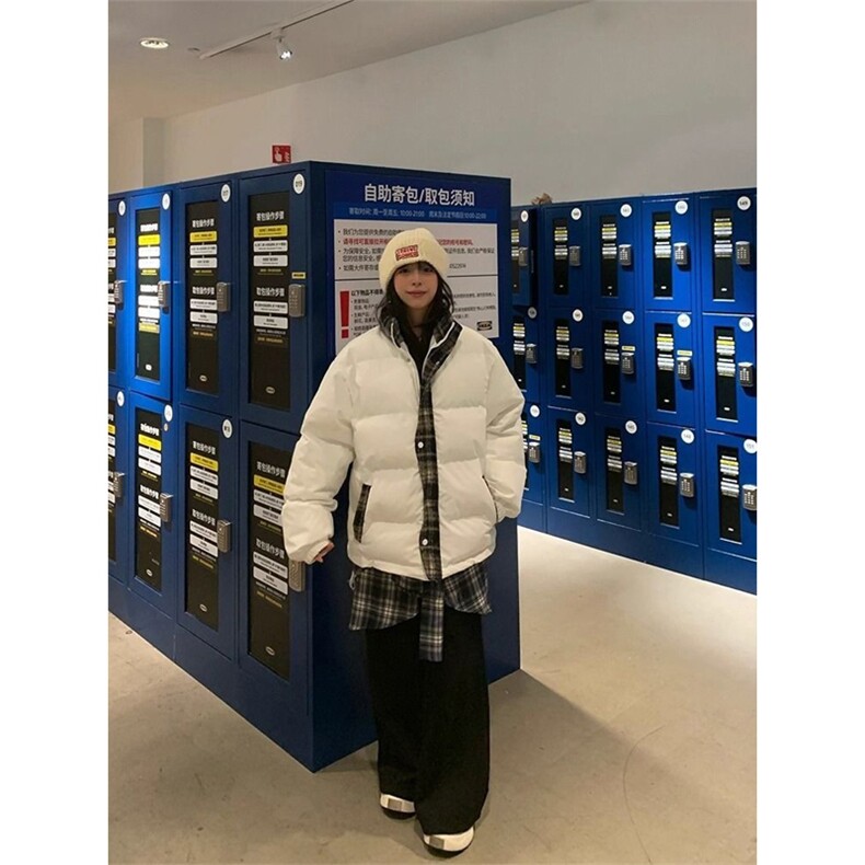 网图有货美式复古休闲格子拼接立领棉衣男女棉服外套A1022-P75,男装棉衣,星座1505