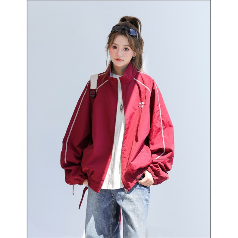 HY0831-P72明线立领拉链夹克女2025秋季新款宽松bf美式学院风外套,男装夹克,电商C233