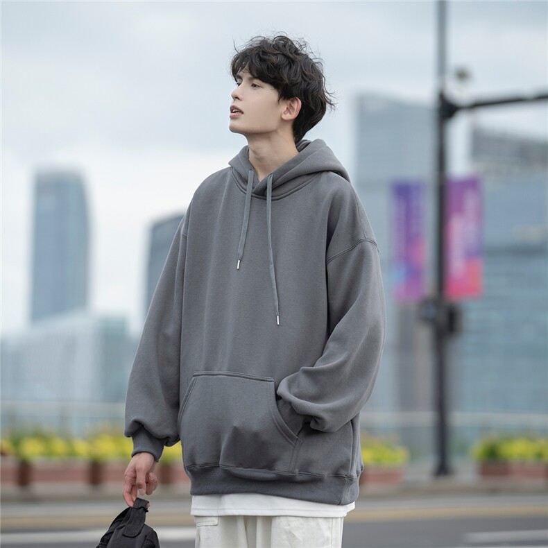 秋冬奥利绒纯色帽衫上衣男士文艺宽松ins连帽卫衣D328-WY399-P48,男装卫衣,电商D328