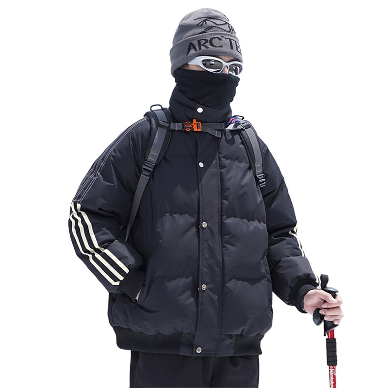 新款宽松棉衣男士立领加厚保暖防寒冬装外套三条杠棉服6667-P60,男装棉衣,星座1403A