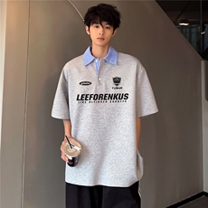 美式复古夏季清爽少年感潮牌假两件设计感POLO衫短袖T恤T87-P48，男装T恤，电商C307