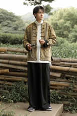 外景新中式风鹿皮绒数码印花加厚复古盘扣立领休闲风衣JK92，男装风衣，星座305A（原312A-1）
