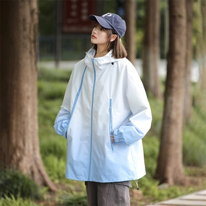 港风上衣渐变多拉链夹克宽松落肩拼色棒球服外套 JK830 P75图片