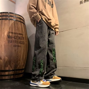 牛仔裤美式hiphop裤子ins高街潮直筒长裤N0589-P50图片