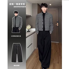 网图现货秋季短款垫肩休闲格子外套男JK183/P65，女装短外套，星座205-3