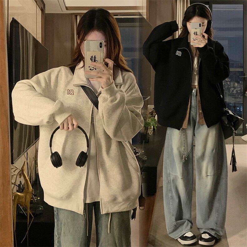 A495-P100 春秋季上衣个性胸标外套港风男女同款拉链夹克卫衣情侣图片