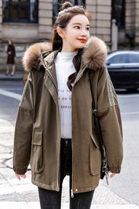 现货秒发胖妹妹200斤时尚加绒派克外套休闲宽松保暖大毛领派克服图片