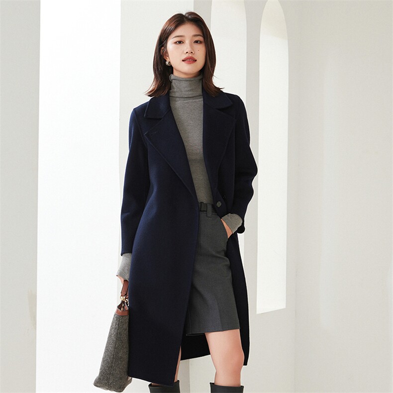 两用翻领2024年秋冬季新款羊毛双面呢大衣,女装双面呢大衣,织美生