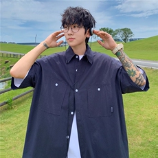 工装衬衫男士夏季薄款纯色宽松休闲潮牌半袖衬衣解构CH08，男装衬衫，星座1116A-1（原606A）