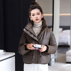 2024年冬季新款现货免洗柔软皮加厚立领面包服韩版设计感羽绒服图片
