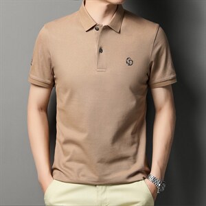 2023夏季新款男士短袖t恤冰丝翻领中年刺绣夏装POLO衫男装上衣图片