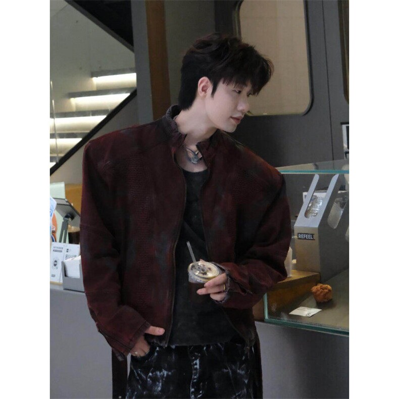 自拍图现货褶皱喷漆做旧牛仔外套男高级感痞帅SN8955-P93，男装夹克，星座1109-4