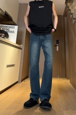 现货主推渐变复古蓝微喇直筒松紧腰休闲牛仔裤男女K5809-P50控69，男装牛仔裤，星座205