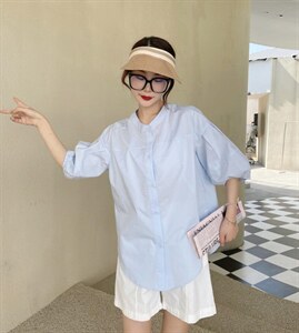 夏季新款 亮色圆领衬衫图片