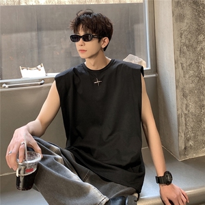 1美式港风垫肩四角星设计背心大码M-5XL休闲背心男BX8764P25控39图片