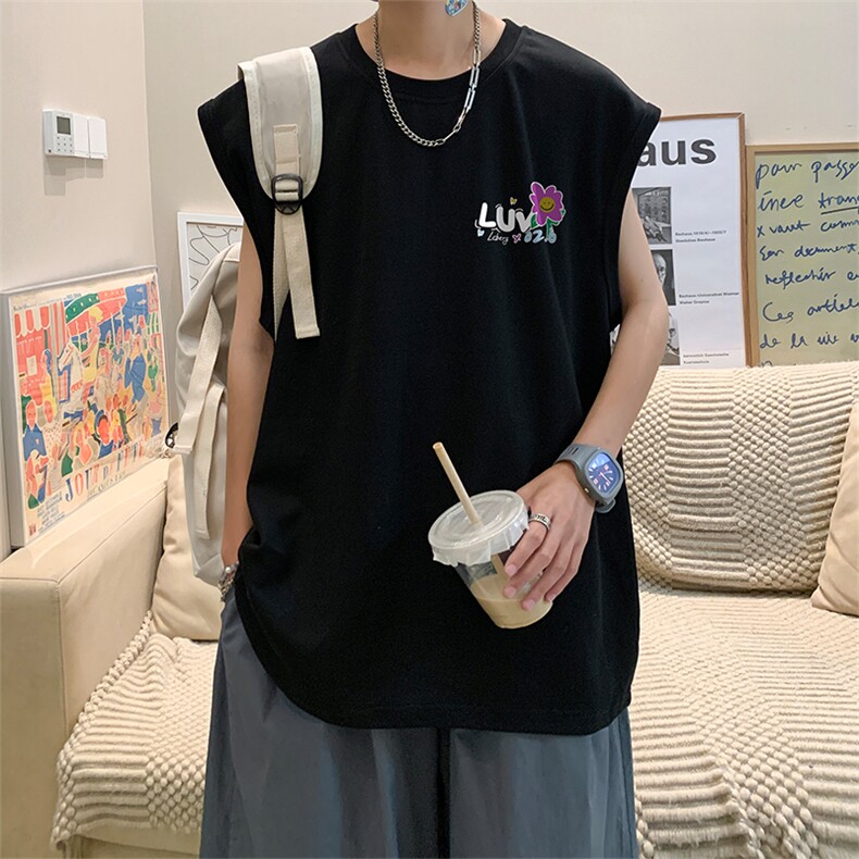 直播品质重磅纯棉220克美式印花宽松背心男女无袖t恤潮BX311P25,男装T恤,电商A486