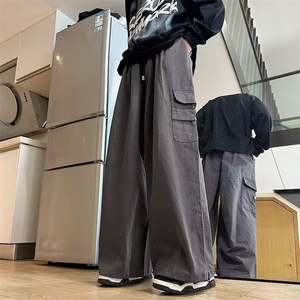 工装裤子男春秋季潮流宽松抽绳束脚裤港风ins潮流高街运动休闲裤图片