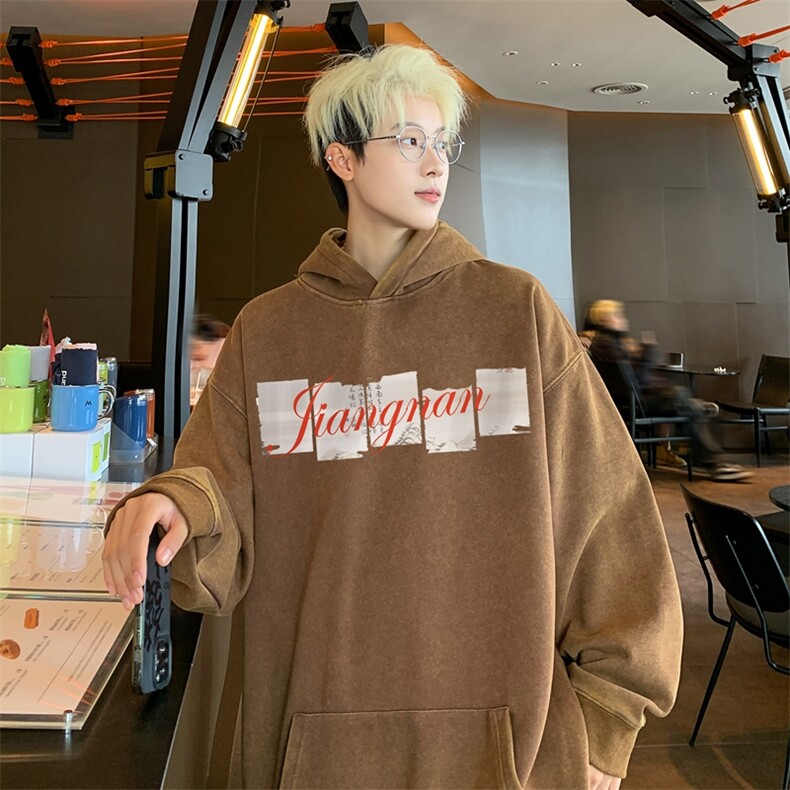 美式潮牌重磅水洗做旧连帽卫衣力推大码男XZ517A-2-Y7745-P68,男装卫衣,星座517A-2