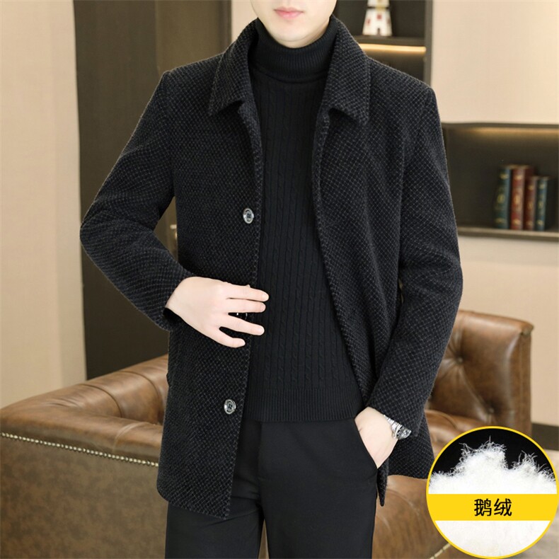 标90鹅绒毛呢外套鹅绒内胆中长款外套男加厚羽绒服310B-3-D228,男装羽绒服,星座310B-3