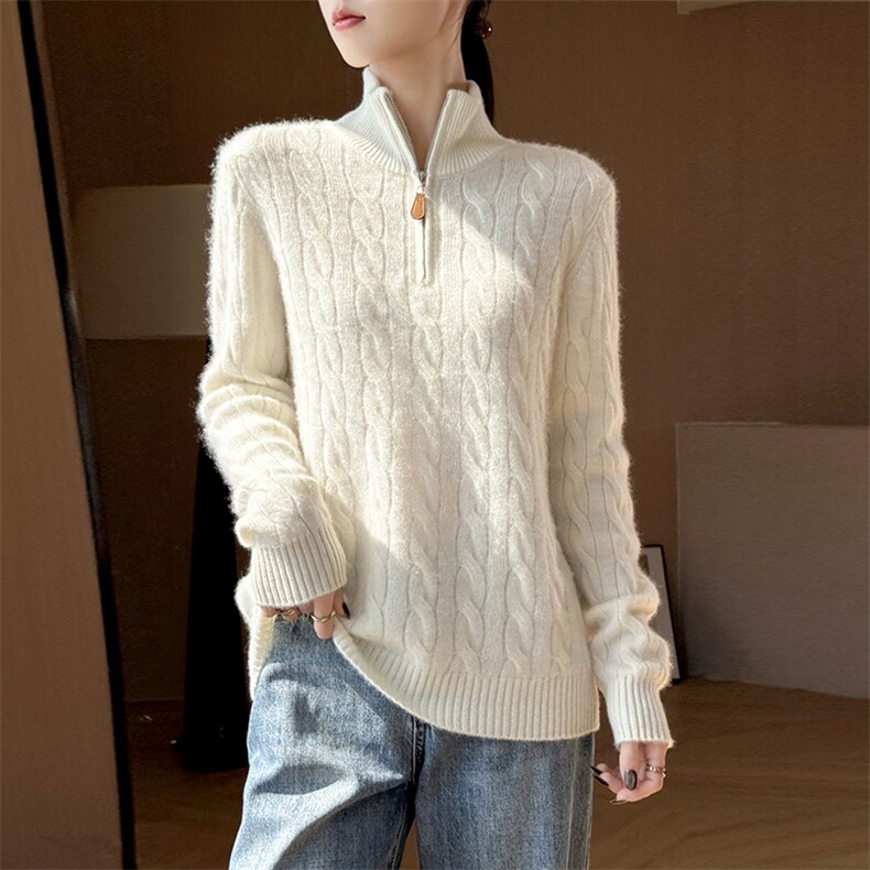 2025年秋季拉链套头长袖时尚百搭通勤简约休闲，女装羊毛衫，北娇羊绒