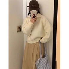 MM133-P68保暖长袖高领秋冬净色甜美减龄宽松半拉链套头毛衣，女装针织衫/毛衣，星座617A-2