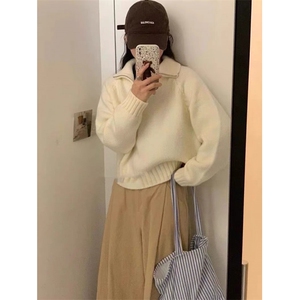MM133-P68 保暖长袖高领秋冬净色甜美减龄宽松半拉链套头毛衣图片