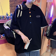 港风日系polo衫短袖t恤宽松韩版ins潮学生原宿风半袖T670-P28，男装T恤，星座512-2