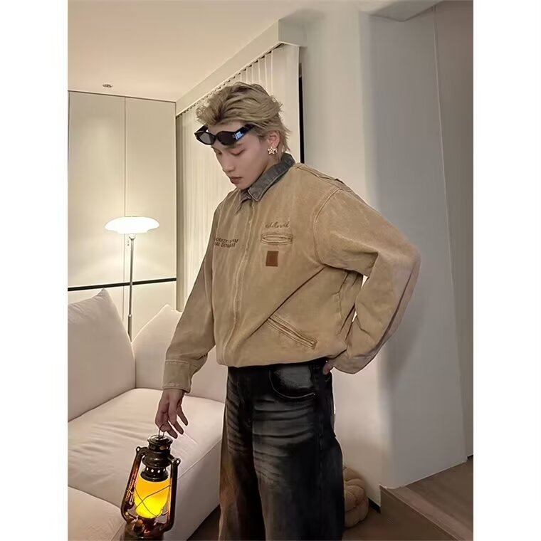 2603-P75复古短款垫肩工装外套男款痞帅高级感cleanfit拉链夹克,男装夹克,电商B323A