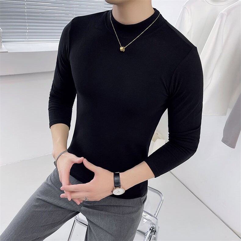 半高领双面绒长袖T恤打底衫男德绒亲肤面料修身纯色内搭521-p35,男装T恤,电商D303
