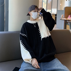 现货慵懒风宽松拼接撞色毛衣男秋冬潮牌设计感针织衫M1576-P52，男装针织衫/毛衣，星座512-4