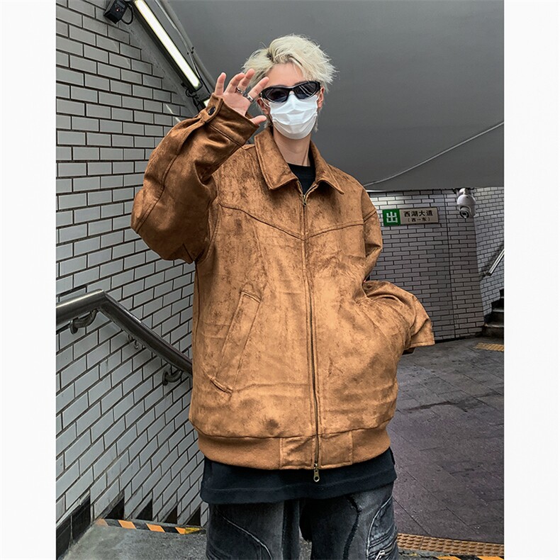 麂皮绒美式猎装外套男高级感潮牌飞行夹克美拉德穿搭,男装夹克,星座410-7