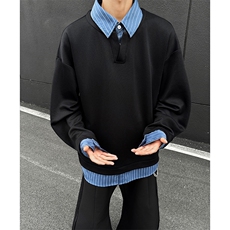 2026春季新款复古假两件Polo衫男老钱风拼接卫衣W5019-特P38控68，男装Polo衫，电商A001