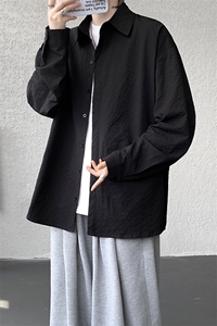 8XL-M泡泡纱盐缩肌理长袖衬衫男夏季冰丝外套防晒衬衣CS29007P40图片