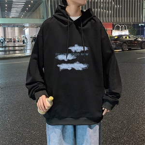 WY2143-P35加绒款-P40纯棉连帽卫衣男大码运动帽衫宽松薄外套男