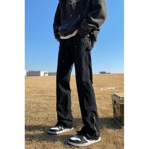高街牛仔裤黑白色拉链款微喇叭裤715-6-BX08P65（控88）图片
