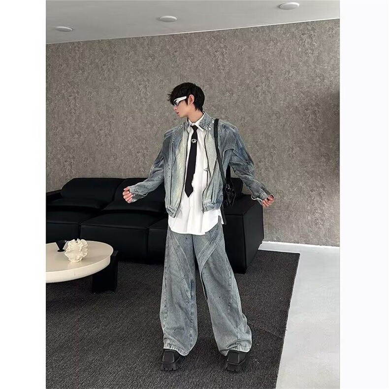 小众解构设计垫肩廓形水洗牛仔衣春秋季外套男夹克网图JN2113-P85,男装夹克,星座302B