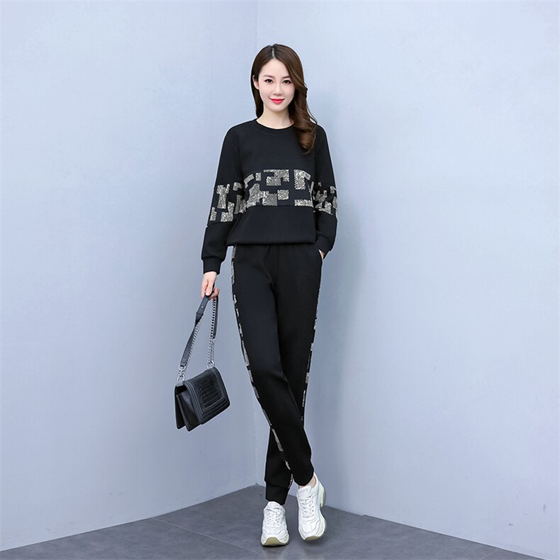2024秋新款大码女装休闲时尚套装韩版宽松显瘦印花卫衣套裤两件套,女装套装/套裙,梦依杭