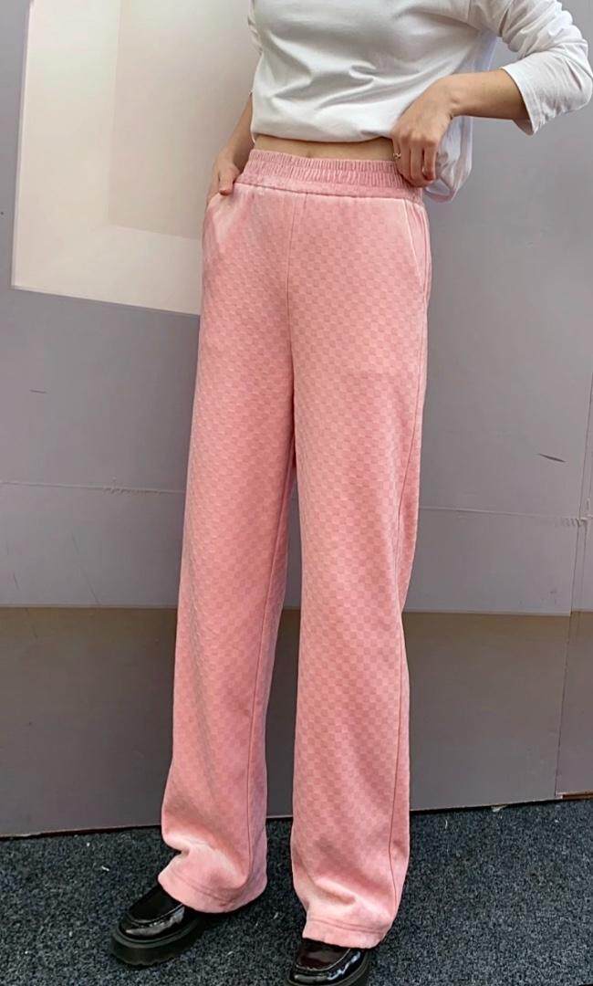 现货：丝绒剪花小格阔腿裤，其它，金川古韵