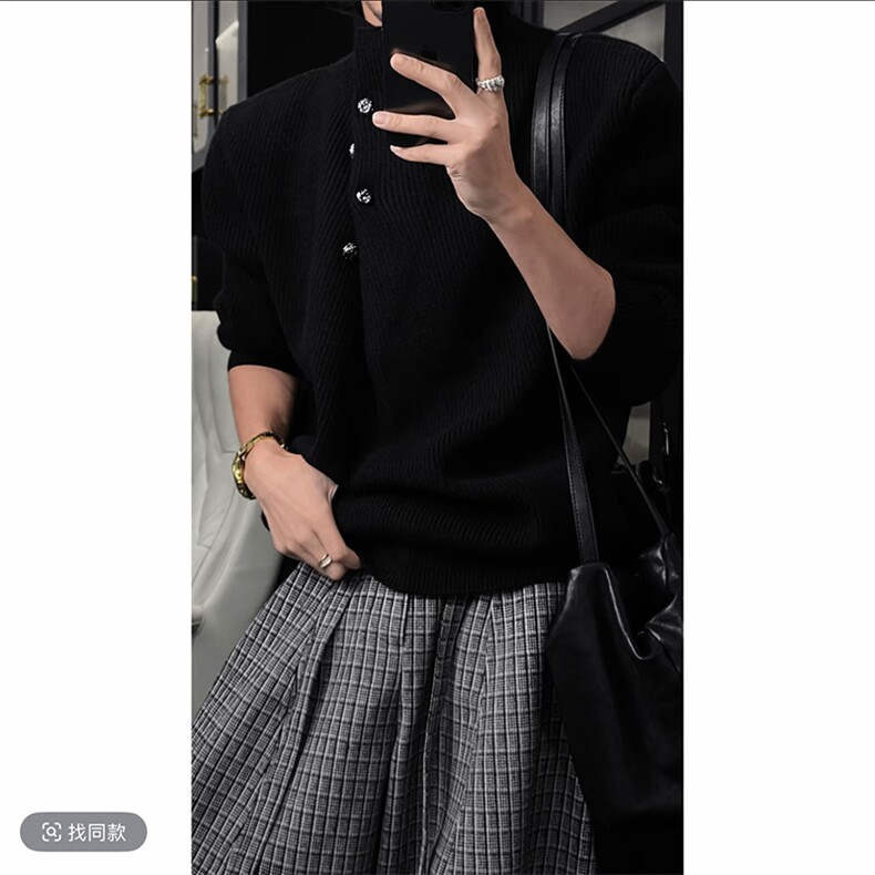 抖音原版800克高品质高领纽扣针织毛衣男潮潮MY009-特P65(网图）,男装针织衫/毛衣,电商B267