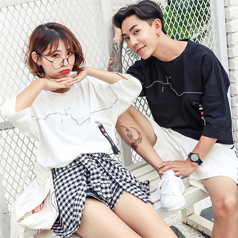 女装类目2021港风男女七分袖短袖t恤衫情侣装宽松中袖体恤T02，女装T恤，星座716A-1（原星座815）